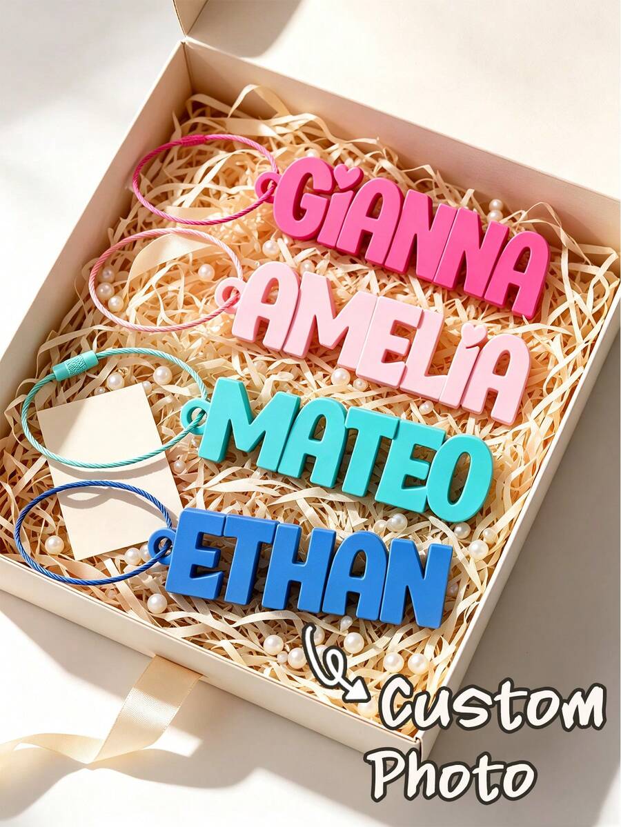 Personalized Custom Text Name Keychain, Vibrant Color 3D Letter Bag Tag Charm, Reusable Backpack Hanging Ornament, Custom Gift For Boys Girls - Multicolor - View 1