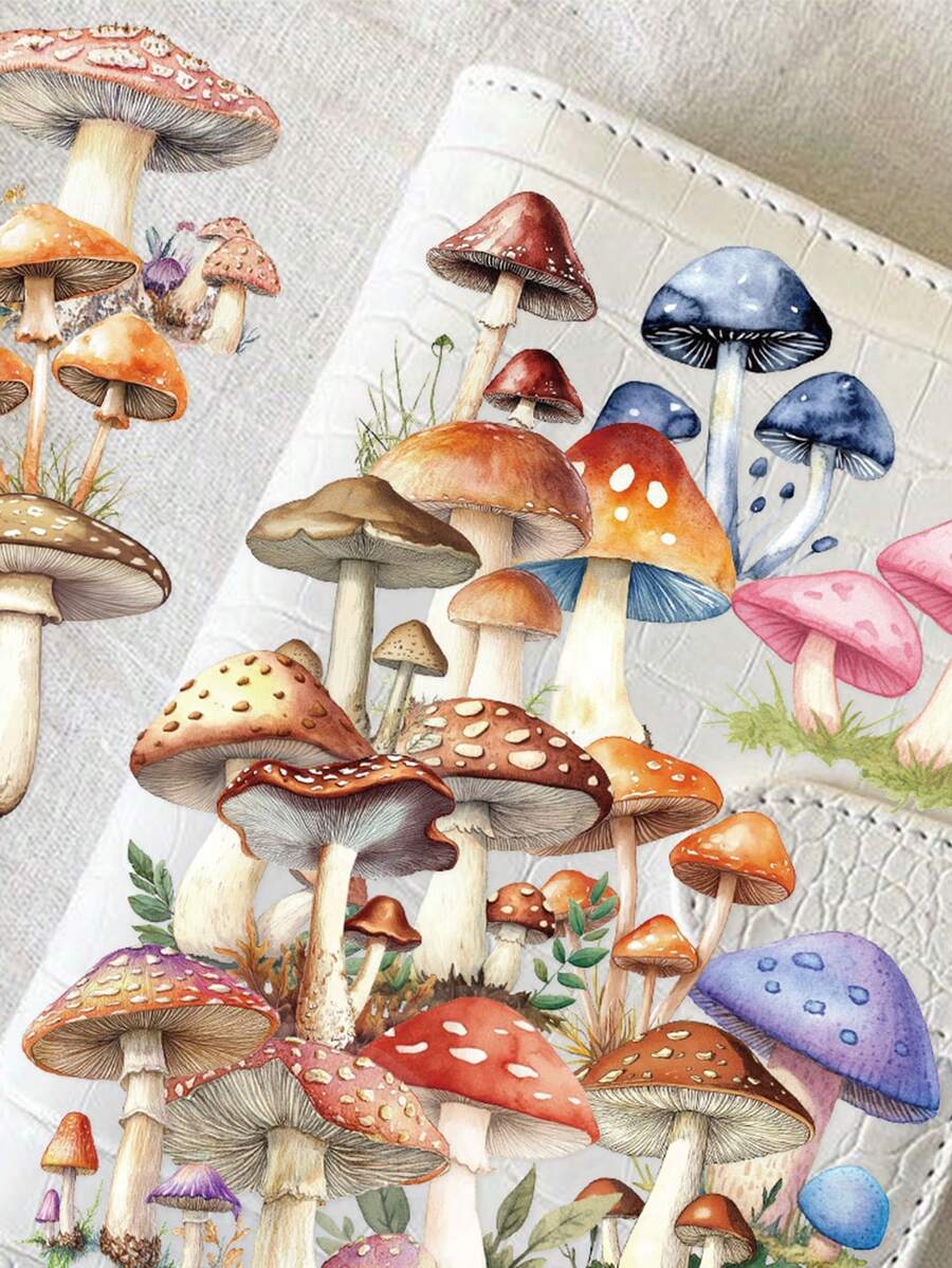 50張蘑菇貼紙 PET材質，適合成人與青少年貼紙愛好者，可用於剪貼簿、筆記本、筆電、手機殼、行李箱與吉他裝飾貼紙 - 彩色 - 查看 1