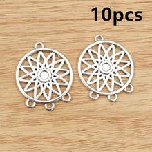 10件 33x26mm 圓形花朵吊墜連接件 3個環 DIY珠寶手工配件 - charms connector - 查看 8