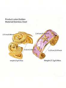 2pcs Beach Vacation Style Oil Drip Ocean Design Stainless Steel Women's Bracelets For Vacation Wear/Holiday Gift - Yellow Gold - View 11