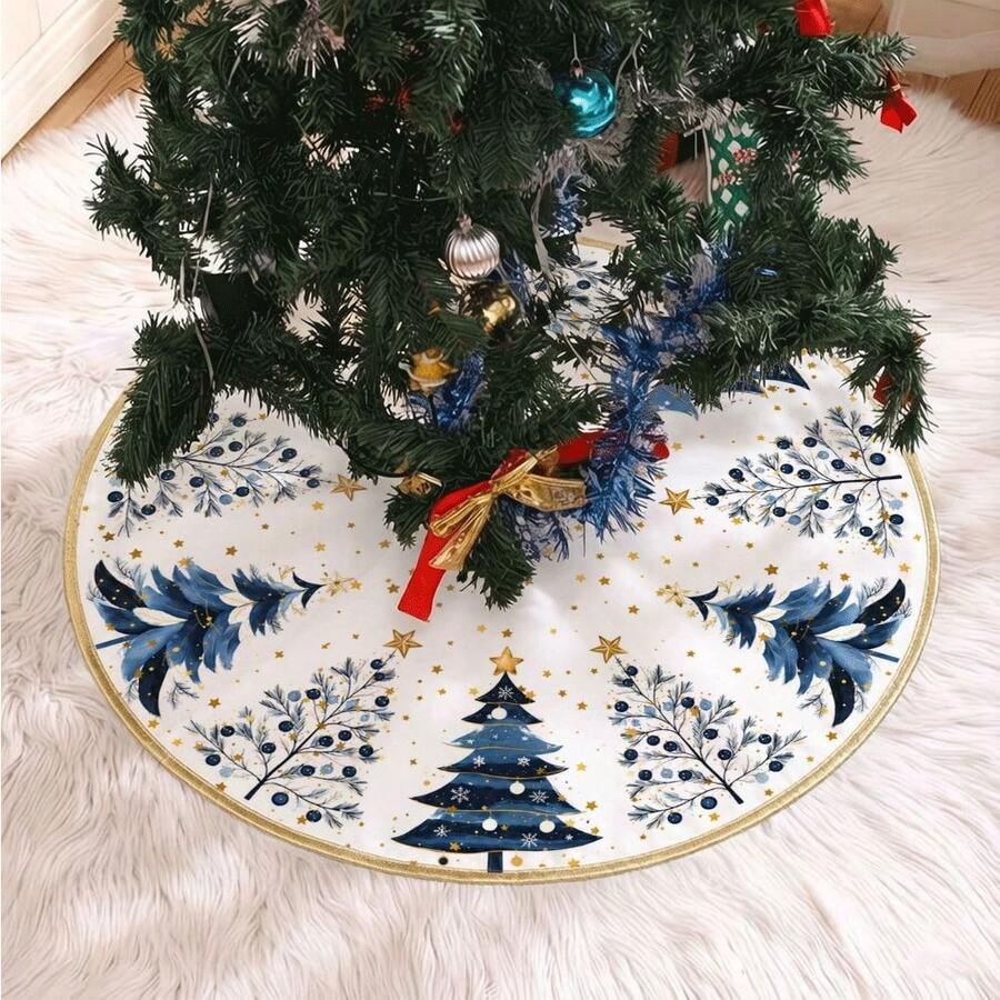1 buah Alas Pohon Natal Bulat Berbagai Ukuran 60CM 90CM 120CM 150CM 180CM, Motif Pohon Natal, Bintang di Puncak Pohon, dan Kepingan Salju, Cocok untuk Acara Keluarga, Luar Ruangan, dan Dekorasi Natal di Halaman, Pohon Natal Tidak Termasuk, Hanya Alas Pohon - 1PC - View 1