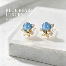 1 Pair Luxury High-End Starfish Cat Eye Stone Stud Earrings - Starfish - View 5