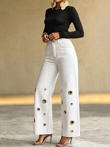Four Seasons Fashion Street Style Personalized Women's Jeans, Straight Leg Cut, Perfect For Creating Casual Fashion Look, White Autumn Style - White - View 2