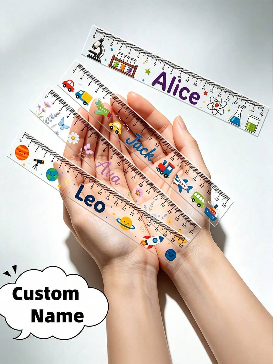 Personalized 20cm Transparent Ruler - Customizable Name And Pattern, Multiple Designs. Durable, Easy To Read And Fade-Resistant. Suitable For Home, Office And Study Use. Perfect Gift For Back To School, Graduation, Christmas And Birthday - Multicolor - View 1