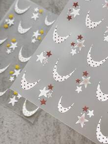 1 Sheet All‑Season Sweet Cute Style Polka Dot Moon Star Nail Stickers, 3D Self‑Adhesive Nail Art Decals For DIY Manicure & Press‑On Nails Salon Decor - Multicolor - View 4