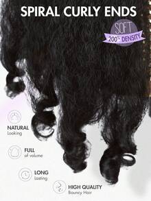150% Density African Curly V-Part Partial Wig For Women, Voluminous Curly Hair, No Glue No Clip, Synthetic Black 16/24 Inch (#1B) - Black - View 4