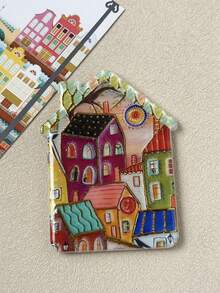 1pc Creative Cozy Fairy Tale Town Style House Shaped High-Definition Printed Gold Foil Embossed Fridge Magnet, Suitable For Home Decor, Daily Use, Travel Cultural Creative, Holiday And Birthday Gift - House Fridge Magnet - View 15