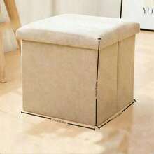 1pc Multifunctional Linen Folding Storage Ottoman, Sofa Stool Storage Box Organizer Shoe Bench, Suitable For Adults, Flexible Home Use - Beige - View 5