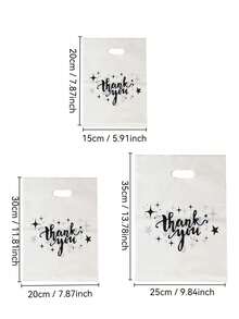 100pcs White Plastic Gift Bags With Printed Thank You Design, 3 Sizes Large Medium Small, Thick Durable Reusable, Suitable For Retail Packaging, Holiday Gift Wrapping, Commercial Packaging Essential, Christmas Thank You Gift Packaging - Multicolor - View 2