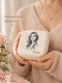 Custom Personalized Jewelry Box, Various Selfie Photos, Name Couple Making, Comfortable Touch Faux Leather Surface, Multi-Grid Partition Storage And Organization Of Rings, Necklaces, Earrings, Travel, Bedroom Jewelry Organizer Box, Ideal Gift - Multicolor - View 3