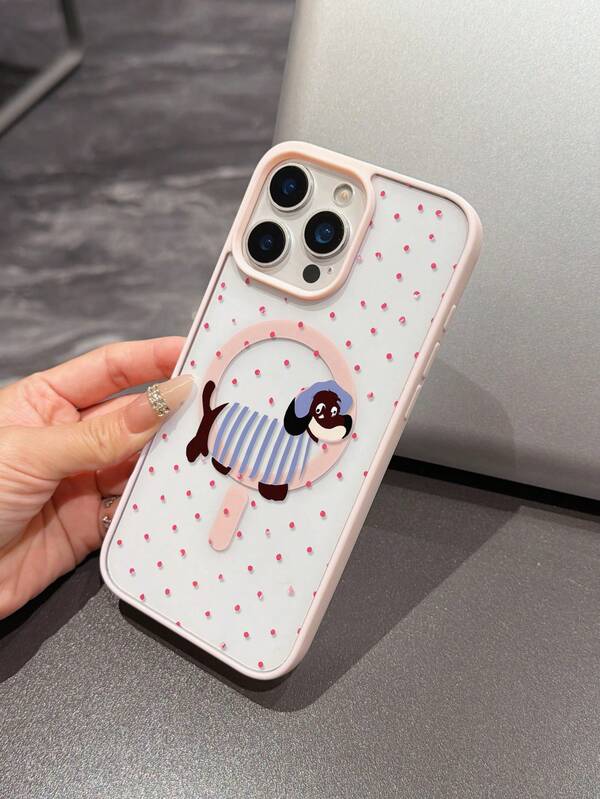 เคสโทรศัพท์ใสหรูหรา พ่นสี UV ลายการ์ตูนลูกสุนัขลายจุดสีชมพูน่ารัก เคสโทรศัพท์รูกล้องขนาดใหญ่เดี่ยว ครอบคลุมเต็มรูปแบบ วัสดุ TPU+PC 2-In-1 อะคริลิก เคสโทรศัพท์ป้องกัน เหมาะสำหรับ 17 Pro Max, 16 Pro Max, 15 Pro Max, 14 Pro Max, 17, 16, 15, 14, 13, 12, 11 Pro Max เคสโทรศัพท์เหมาะสำหรับ Galaxy S26, S25 Ultra, S24 Plus, S25 FE, A57, A56, A55, A37, A36, A17, A16, A07, A06
