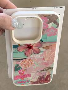 1pc White Matte Minimalist Lens Protection Floral Turtle Collage Pattern Phone Case Personalized Suitable For IPhone 16 Pro Max/18/17/16/15/14 Plus/13/12/11 Protective Case Air Compatible With Samsung Series - Multicolor - View 1
