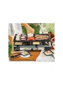 Adler Raclette Grill, Raclette Party Grill, 8-Person Raclette Set - 966cm2 Double-Sided Plate, 8 Mini Pans, Dishwasher , Illuminated Dial, 1400W - EU E Type Plug(220-240V) - View 2