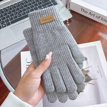 1 Pair Women's Thick Warm Touchscreen Knitted Knitted Gloves, Windproof Fingerless Gloves For Electric Scooter Riding, Fashion Letter Logo Gloves - A - View 9