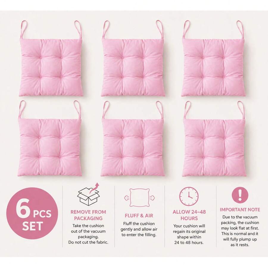 Made In Turkey, Available In 4-Piece And 6-Piece Sets, Polyester Chair Cushions, Soft, Machine Washable And Durable, Suitable For Daily Use, 40*40cm, Fits Dining Room, Kitchen, Garden, Office And Cafe Chairs - Pink - View 1
