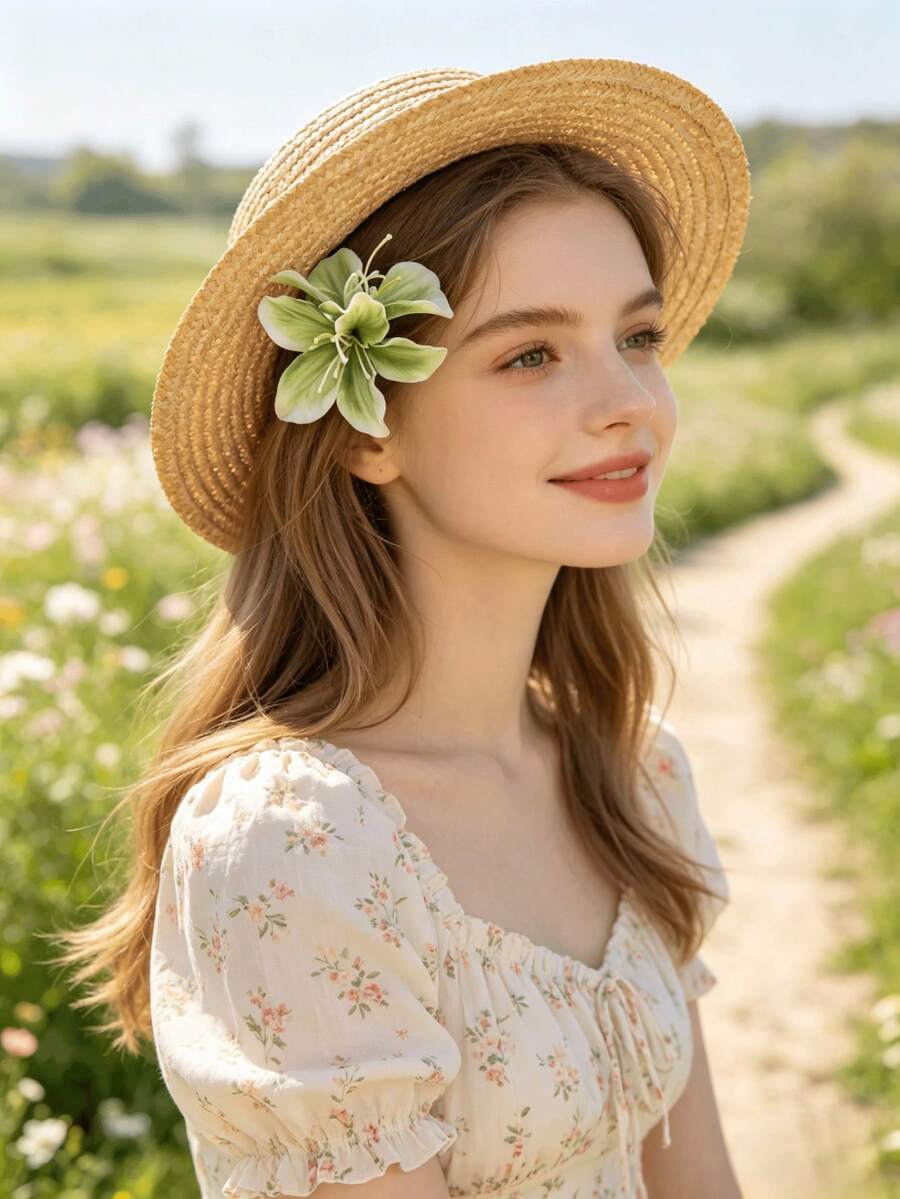 1pc Handmade Petal Fashion High-End Hair Clip - 66253 Green - View 1