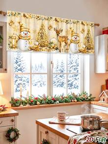 1Pc Christmas Curtains Valance, Sunshade Curtain With Snowman/Elk/Christmas Tree Design, Christmas Curtain Panel, Kitchen Printed Short Curtains, Merry Christmas Decoration, Christmas Decoration, Christmas Eve Decoration, Christmas Home Decor, Xmas Decor, Kitchen, Bedroom, Bathroom Decor - Multicolor - View 5