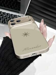 1pc Customized Name Minimalist Star Pattern Luxury Fashion Large View Tempered Glass With Lens Protection Matte Anti-Drop Phone Case Compatible With IPhone 17/17Pro/17ProMax/17Air/16/16Pro/16ProMax/16Plus/15/15Plus/15Pro/15ProMax/14/14Plus/14Pro/14ProMax/13/13Pro/13ProMax/12/11 Phone Accessories, Full Coverage High-End Protective Cover - Rose Gold - View 8
