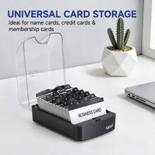 Eagle Business Card Holder Desktop Card Storage Box Push-Button Style Can Store 350 Cards A-Z Index Label Card Organizer Box Black - A - View 7