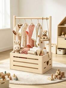 1 pièce Panier de rangement en bois pour chambre de bébé / 5 pièces Cintres en bois en forme d'ours et organisateur creux en forme de cœur Convient pour les vêtements de bébé & la décoration de chambre Décoration de chambre de fille Articles essentiels pour bébé - Multicolore - Voir 4