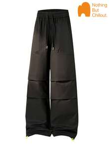 NBCT Women's 3D Patchwork Design Cargo Pants With Drawstring Elastic Waist Adjustable Cuffs Versatile Casual Sports Long Pants - Black - View 2