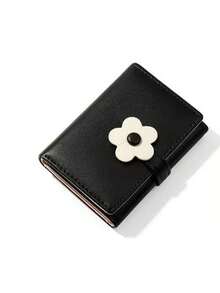 Flower Short Coin Wallet, Simple Black And White Contrasting Color Three Fold Wallet, Compact And Portable Multi Slot Coin Wallet, Cute Storage Wallet - Multicolor - View 13