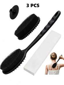 Silicone Back Scrubber For Shower - 1 /2/3/4/5/6 Pcs Short Handle Body Brush Set, Double-Sided Exfoliating And Massage, Soft Bristles, Rich Lather - Easy-To-Clean & Hang Dry Design, Unscented, No Battery Needed - Black - View 10