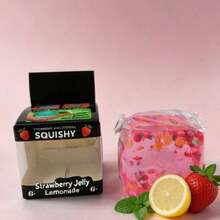 1pc Strawberry Acai Lemonade Pink Ice Cube Squeeze Toy, Super Durable TPR Slow Rising Stress Relief Toy, Soft Sensory Squeeze Toy For Anxiety Relief, Suitable For Children And Adults - Multicolor - View 5