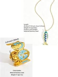 2/1pc Vacation Style Stainless Steel Bracelet/Necklace Set With Marine Life Decor, Suitable For Daily Commute Or Beach Vacation Wear For Women - Yellow Gold - View 11