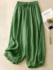 Women's Solid Color Drawstring Waist Casual Versatile Daily Lantern Pants - Green - View 4