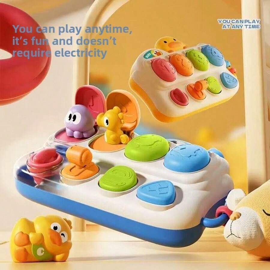 Boneka Edukasi Kotak Mekanik Ciluk-Ba Seru untuk Bayi dan Balita, Boneka Tekan dan Muncul Bertema Bebek Kuning Laut, Pencerahan Kognitif Sebab-Akibat, Pengalaman Sensorik Tombol Multi-Tekstur, Mengembangkan Keterampilan Motorik Halus dan Konsentrasi, Boneka Pembelajaran Awal Interaktif yang Tahan Lama untuk Bayi