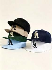1pc Unisex Flat Brim Baseball Cap, LA Letter Gothic Embroidery, Hard Top Hip-Hop Style, Adjustable Strap, Suitable For Casual, Street, Party, Travel Daily Wear - Multicolor - View 3