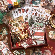 Vintage Christmas Theme Planner Gift Box Set, Christmas Holiday Material Decorative Stickers & Washi Tape, Notebook Gift Set For Gifts - 1 Set - View 4