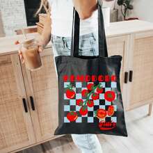 Bolso tote de una sola pieza, bolso de mano de gran capacidad, bolso de mano portátil, bolso de viaje, bolso de mano para exteriores, bolso tote con diseño de tomate, bolso tote estilo merca - Blanco roto - Ver 7