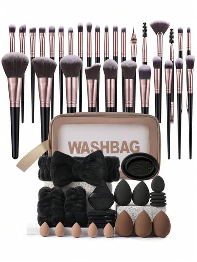 55pcs Makeup Brush Set, Includes Eyeshadow Brush, Eyebrow Brush, Foundation Brush, Powder Brush, Blush Brush, Concealer Brush, Highlighter Brush, Ultra Soft Premium Synthetic Bristles, Suitable For Daily Facial Makeup