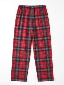Men's Summer Plaid Casual Versatile Daily Travel Home Wear Long Pants - Red - View 3