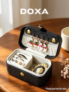 DOXA 黑色荔枝紋旅行珠寶收納盒，小巧按扣式珠寶收納盒 - 黑色 - 查看 2