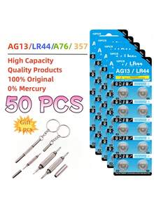 10-50pcs LR44 AG13 1.5V 357 SR44 LR1154 L1154 Button Cell Batteries, Suitable For Watches, Toys, Remote Controls, Includes 1 Screwdriver - AG13 LR44 - View 14