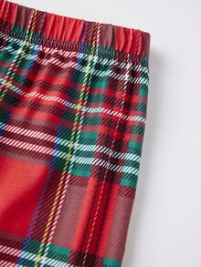 Christmas Family Matching Pajamas Set Print Long Sleeve Tops, Plaid Pants - Red - View 9