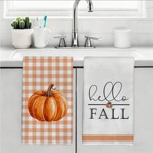 MEMNUN 2 Pcs Orange & White Plaid Maple Leaf Pumpkin Print Kitchen Towels Dish Cloths, Ultra-Fine Microfiber Polyester Material, Hello Fall Autumn Decor Hand Towels Thanksgiving Home Fabric Hanging Towels, Home Decor, Kitchen Decor, Fall Decor, Suitable For Restaurant Kitchen Home Decoration And Gift Giving, 40*60cm/45*70cm - Multicolor - View 10