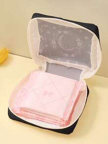 1pc Moon & Plant Pattern Sanitary Pad Storage Bag, Coin Purse, Organizer Bag, Makeup Bag, Card Holder, Earphone Storage Pouch, Can Hold Coins, Cards, Accessories, Keys, Multi-Functional Storage Bag - Multicolor - View 4