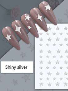 1pc Silver Reflective Glitter Star Nail Art Sticker, Shiny Star Pattern Decorative Nail Decal, Y2K Style Nail Sticker, Suitable For DIY Nail Decoration - Silver - View 5
