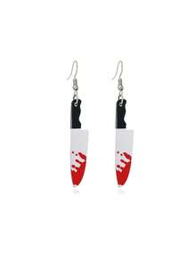1 Pair Halloween Horror Blood Mirror Knife Earrings, Suitable For Halloween Party And Horror Cosplay Costume - Red - View 7