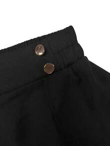 Women's Fashion Vintage Button Pocket Straight Leg Pants, Business Office - Black - View 10