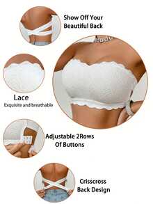 1pc Strapless Casual Comfortable Women's Bra, Wireless Soft Comfortable Bandeau Bra - White - View 5