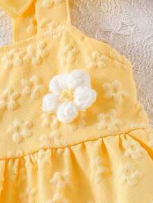 2pcs/Set Young Girl' Sweet Cute 3D Floral Camisole And Yellow Shorts Set, Summer - Yellow - View 5