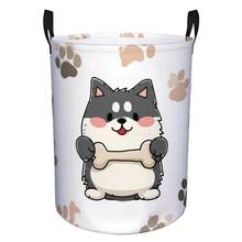 1個可愛卡通柴犬爪印可折疊洗衣籃，附手柄，髒衣收納桶，多功能收納籃，適用於臥室、浴室與客廳收納 - 彩色 - 查看 3