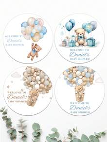 UNICCUT Custom Teddy Bear Stickers, Personalized Baptism Birthday Labels, Gender Reveal Party Favors - Multicolor - View 6