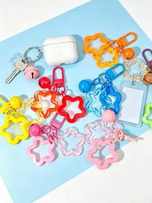Transparent ID Card Holder With Star Bell Keychain, Durable And Fashionable, Designed For Women. Made Of Playful And Practical Plastic Structure, Essential For Campus Life, Beautiful Design, Equipped With Star Bell Buckle, Can Store ID Card, Bank Card, Bus Card And Keys, Essential ID Protection Holder For Campus Life, Essential For Students, Practical And Fashionable, Fashionable Keychain, Suitable For ID Card, Credit Card, Bus Pass And Keys, Back To School Season, Graduation Season, Teacher's Day - Multicolor - View 8