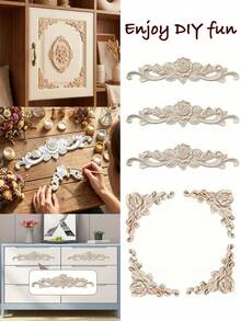 6pcs/Set Rose Flower Solid Wood Carved Wooden Decor, European Style Solid Wood Carved Wooden Decor, Unpainted Vintage Corner Flower Rose Flower Solid Wood Applique, Can Be DIY Painted For Decoration, Small Wooden Carved Applique, Triangular Wooden Corner Decor For Drawer, 3D Carved Exquisite Rose Flower Decorative Corner, Suitable For Furniture Cabinet Decoration, Decorating Drawer-Cabinet Door-Cornice-Cabinet-Photo Frame-Door Window-Furniture-Background Wall-Christmas-Halloween-Thanksgiving-Valentine's Day And Other Applique Decoration - A - View 12